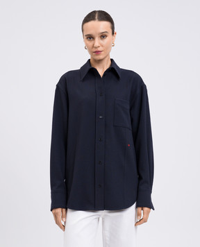 Victoria Beckham Blue wool shirt with embroidered emblem 1325WSH005278H