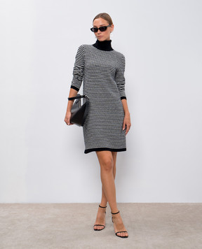 Allude Black midi dress made of wool and cashmere in a geometric pattern 24517022