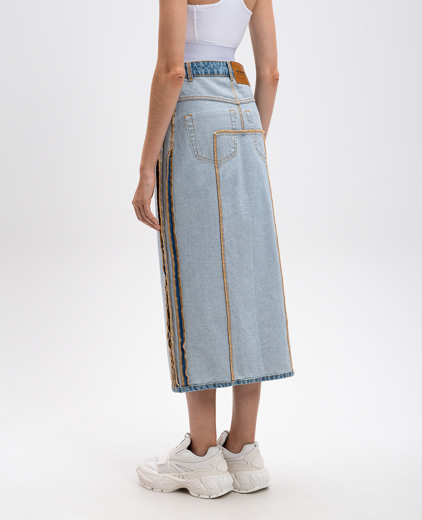Midi blue denim skirt with inside out effect Vetements 4