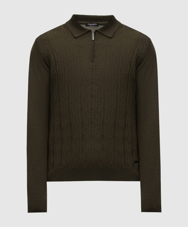 Green cashmere and silk polo shirt with logo
