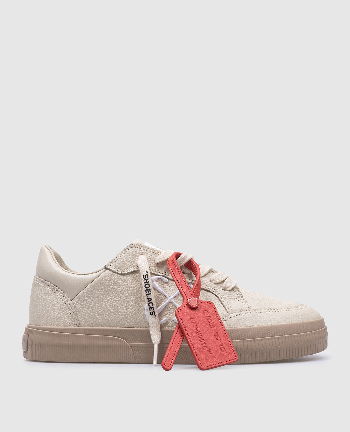 Nou Off-White Beige leather sneakers with embroidery