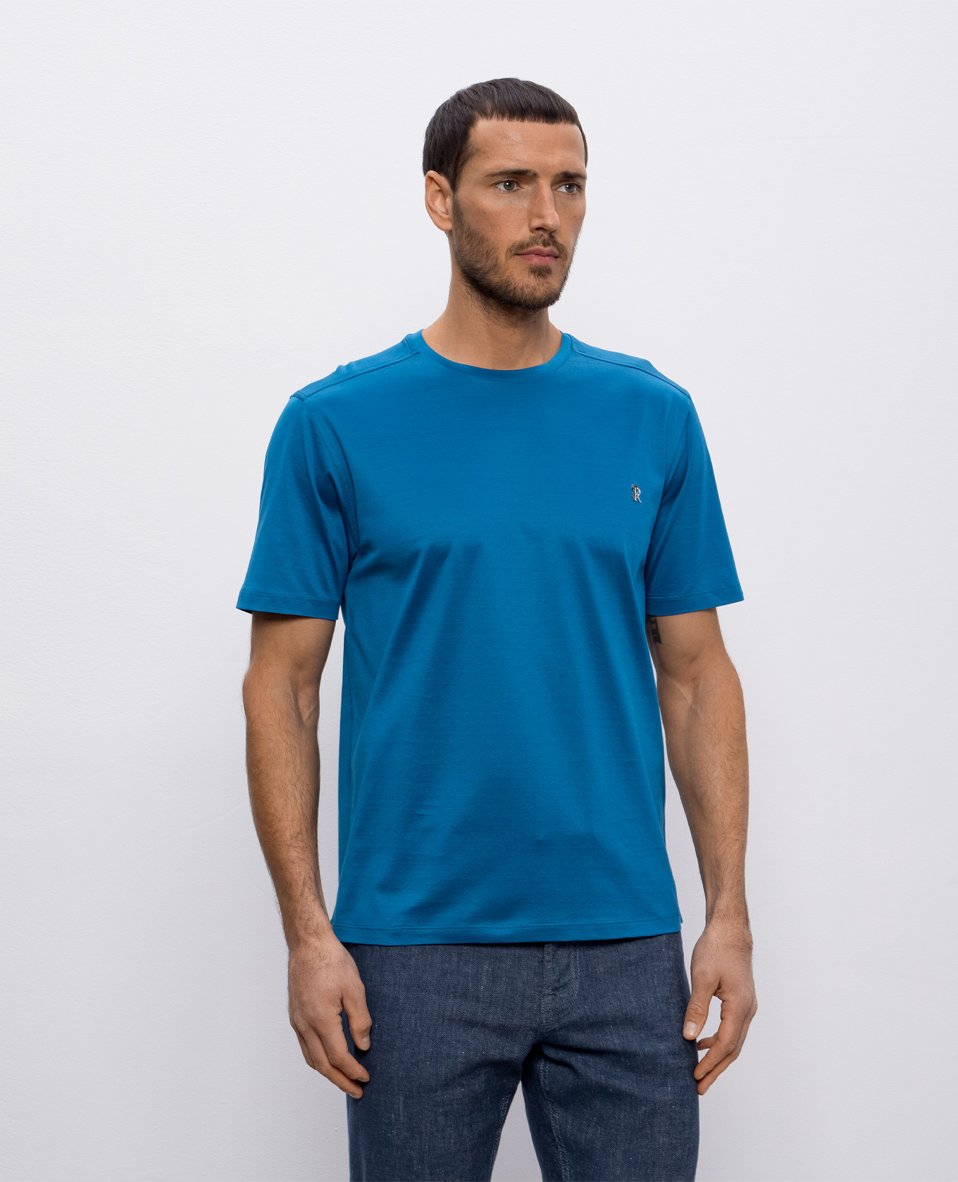 

Blue T-shirt with metal monogram logo Stefano Ricci