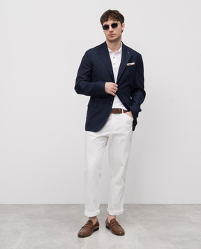 Peserico Blue double-breasted checked wool, linen and silk jacket R5102308270