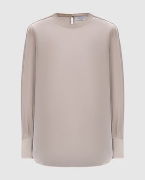 Brunello Cucinelli Beige silk blouse with monil chain MB993ES700