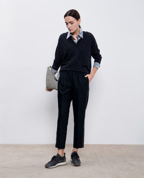 Peserico Gray silk blouse with monil chain S0688702372