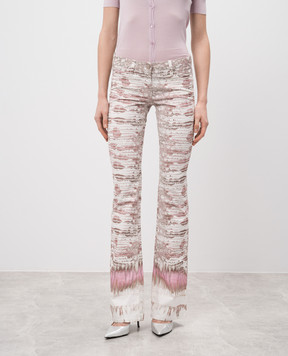 Roberto Cavalli White jeans in an animalistic print with a logo XDJ233
