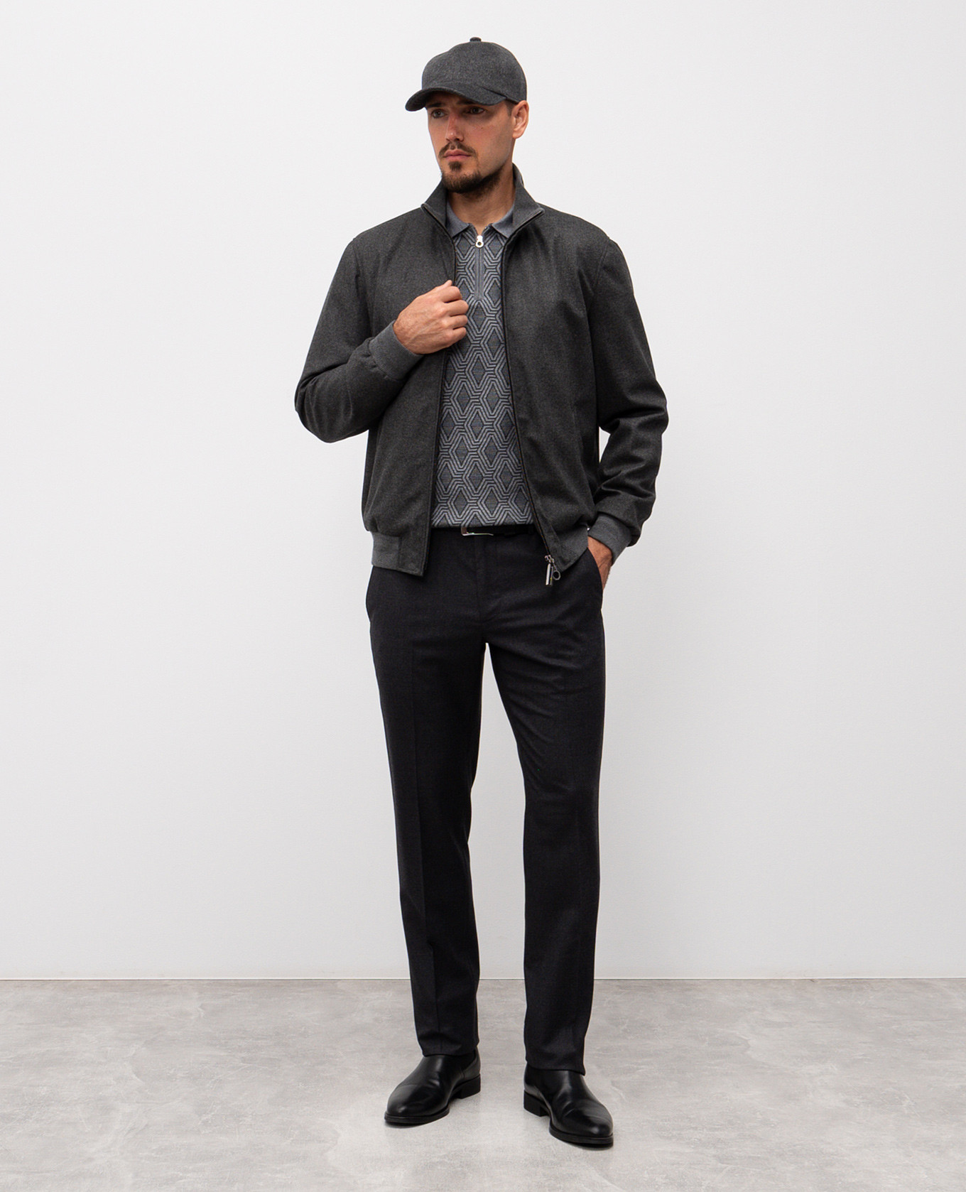 

Gray wool, silk and cashmere polo shirt with a pattern Stefano Ricci, Grey