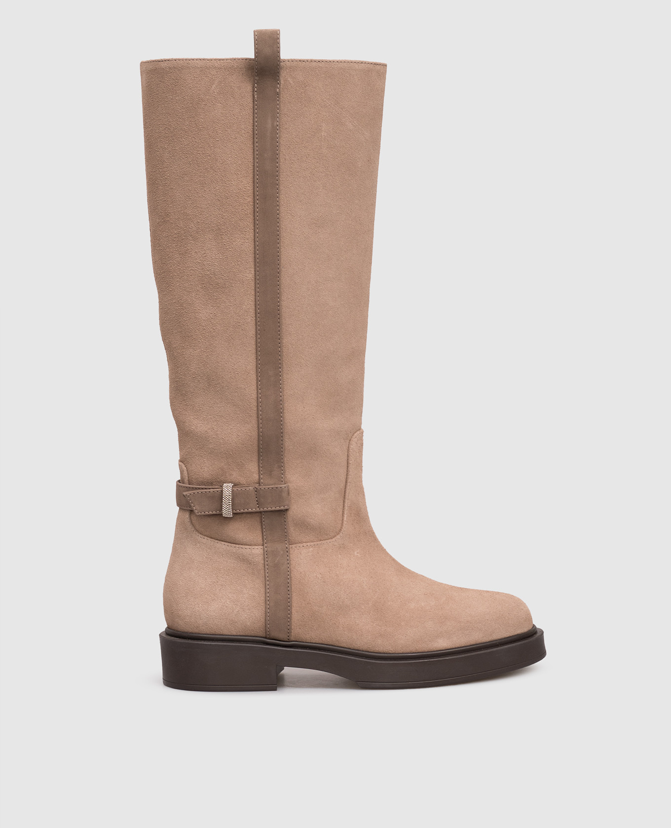 Beige suede boots with monil chain Peserico