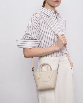 Brunello Cucinelli Beige Duo mini leather bag with logo MBHED2675