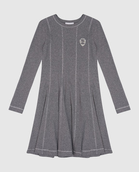 Brunello Cucinelli Children's gray cashmere ribbed dress with logo patch BB056A315C