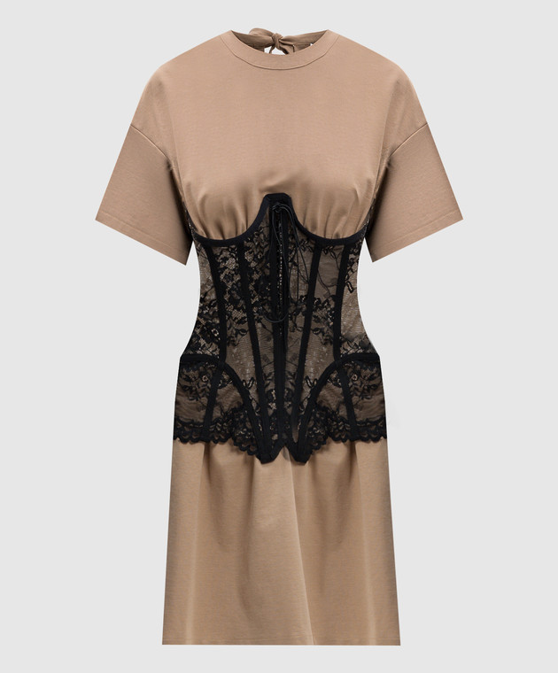 t shirt dress corset Giuseppe Di Morabito Milano - Black t-shirt dress with sewn lace corset 03PFDR41603322