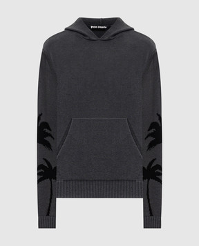 Palm Angels Grey wool hoodie with Palms logo pattern PMHU026F25KNI001