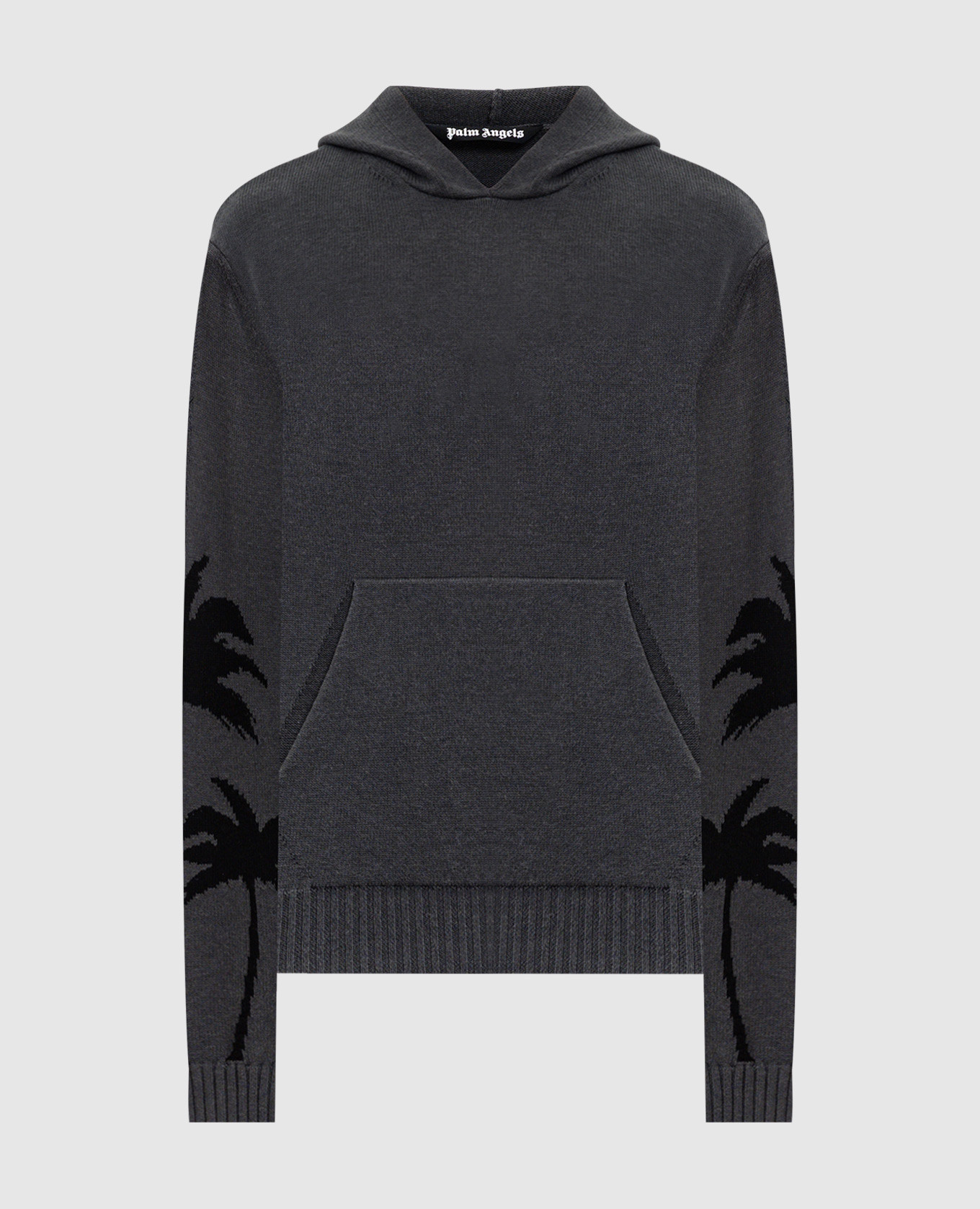Grey wool hoodie with Palms logo pattern Palm Angels