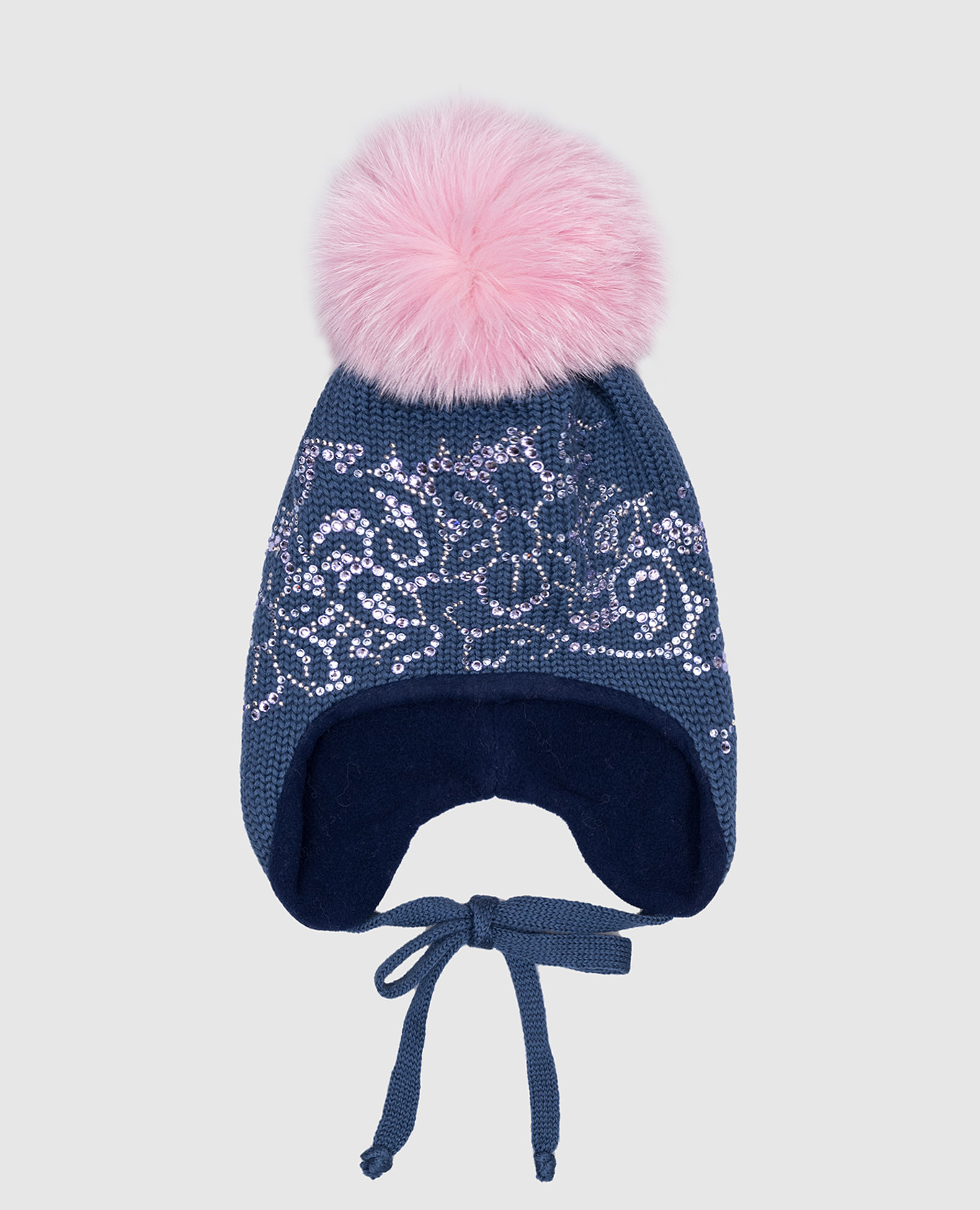 

Children's blue hat made of wool with fur and crystals Il Trenino, Синий