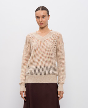 Brunello Cucinelli Beige openwork sweater with wool MPS732412