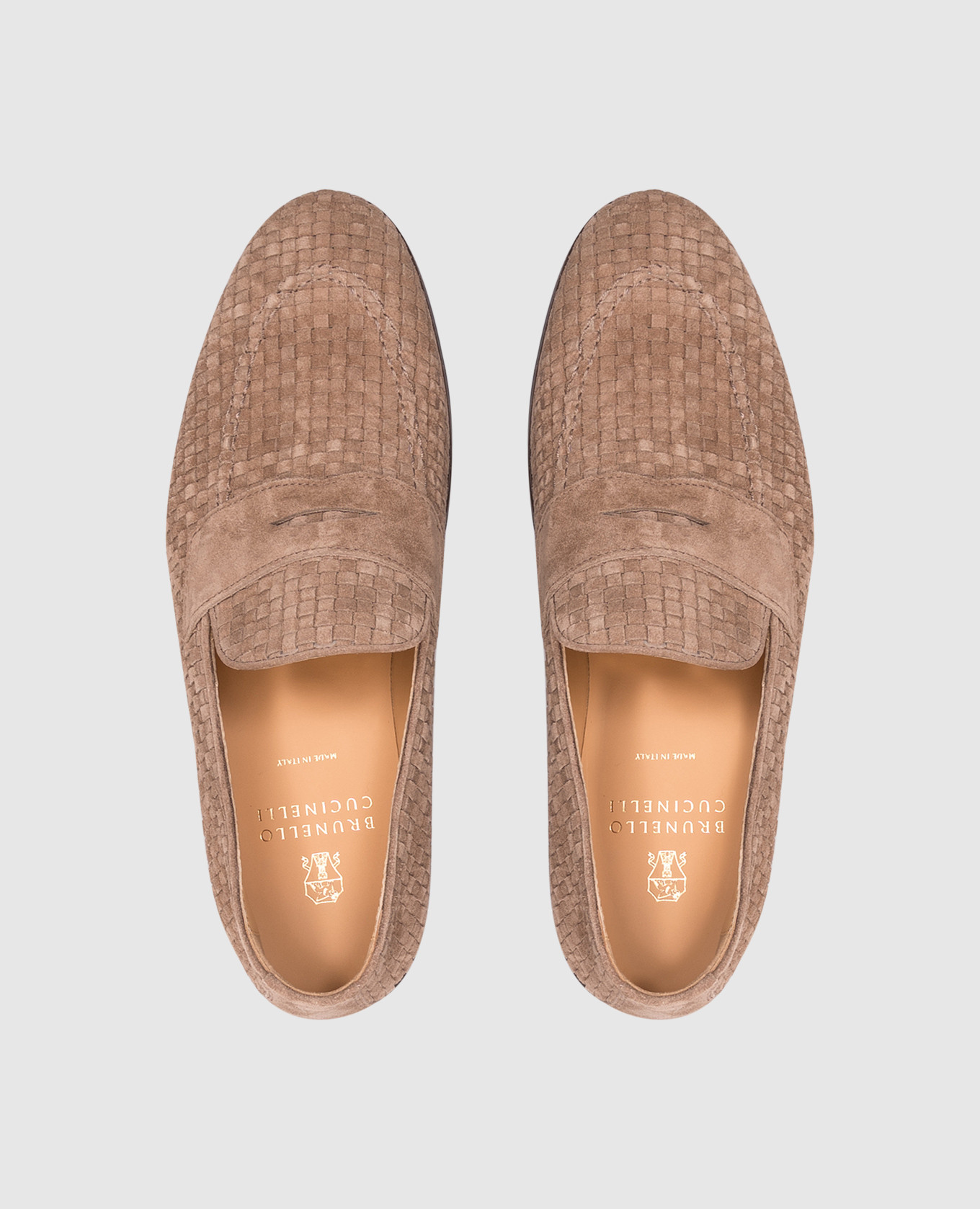 Beige suede loafers with weaving Brunello Cucinelli 4