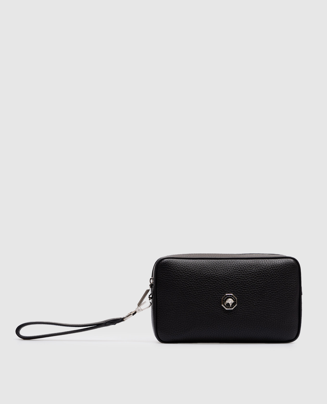

Black leather clutch with metal logo badge Stefano Ricci, Черный