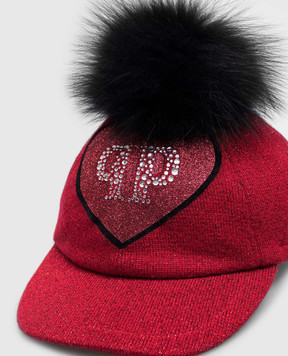Philipp Plein Children's red cap made of merino wool with lurex GAC0007