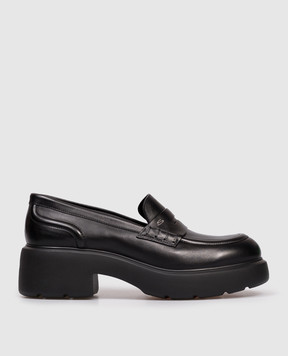 Santoni Black leather loafers with logo WUEW71868SMOTDYL