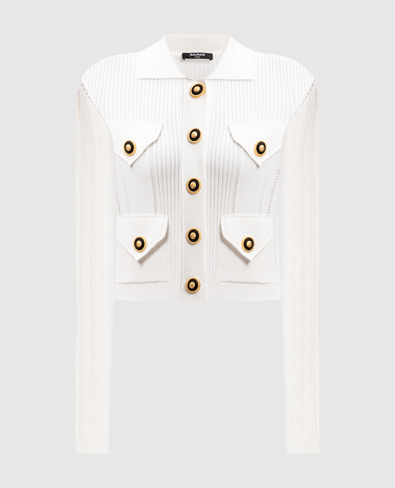 White Cardigan with Chain Lion Thread Accent Hardware Balmain