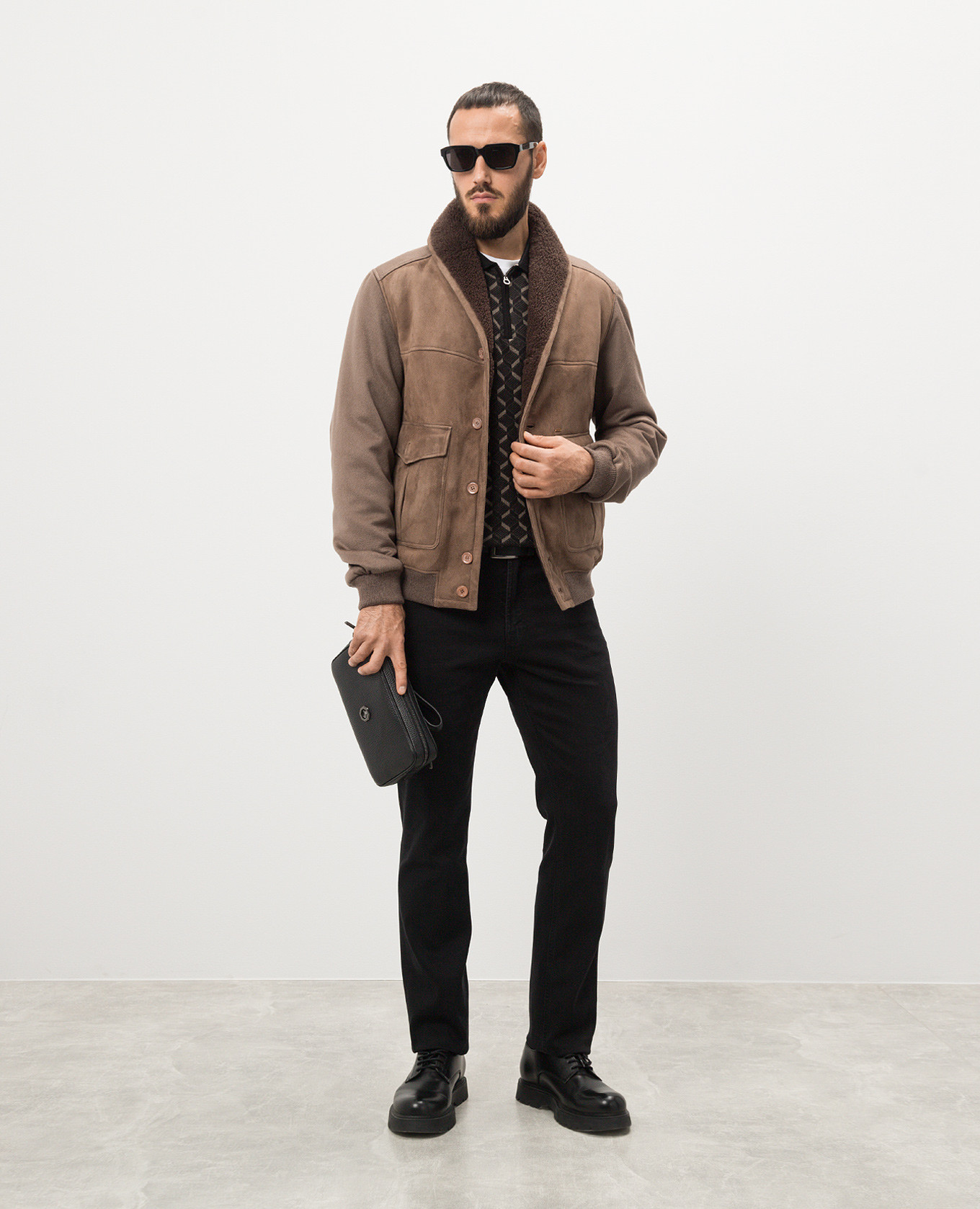 

Brown cashmere and suede combo jacket Stefano Ricci