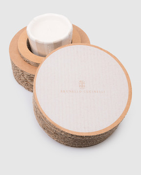 Brunello Cucinelli Scented candle in a ceramic candle holder in a beige stripe with a logo MLCANMD100