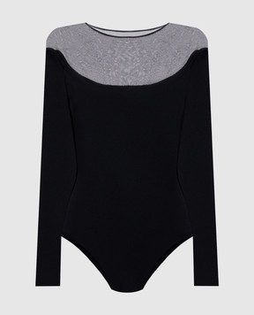 Thierry Mugler Body negro con inserto transparente 25P2BO02771131