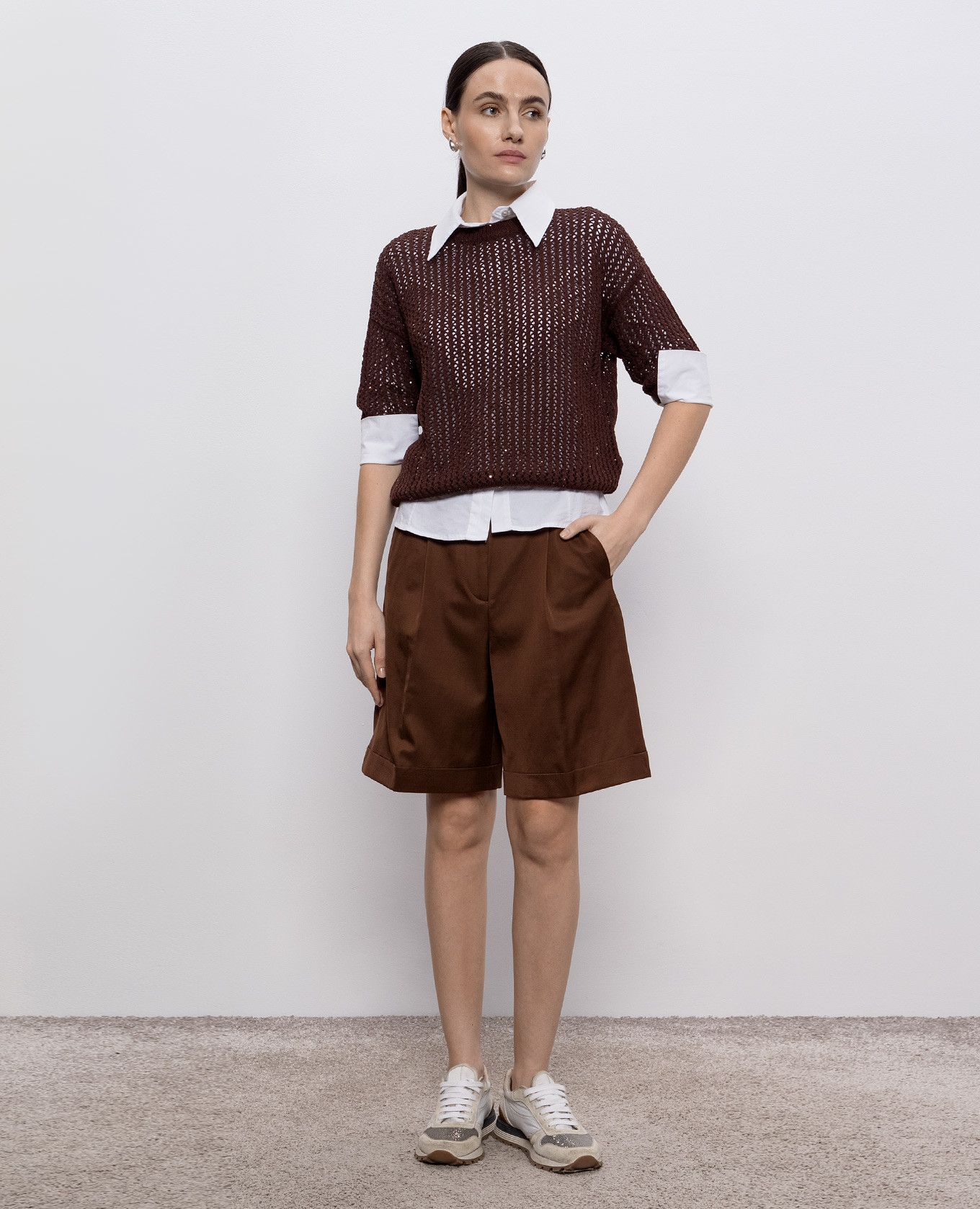 

Brown top with openwork pattern and sequins Peserico