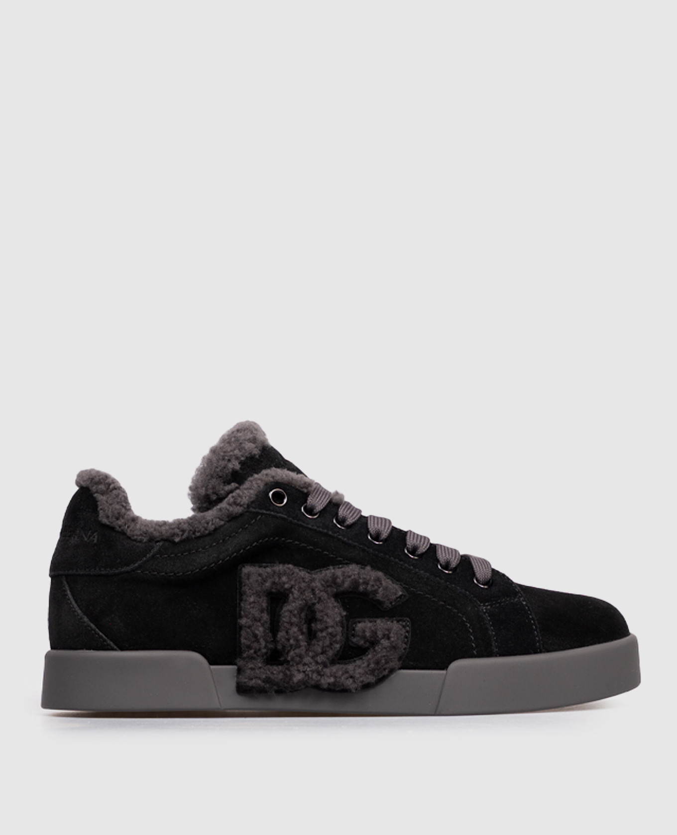 Black suede sneakers with fur trim Dolce&Gabbana