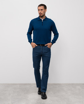 Stefano Ricci Blue wool, silk and cashmere polo shirt KE08004P30E25374