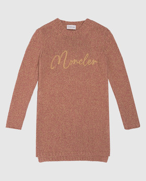 Moncler ENFANT Baby pink wool dress with logo embroidery J29549L00002M1241810