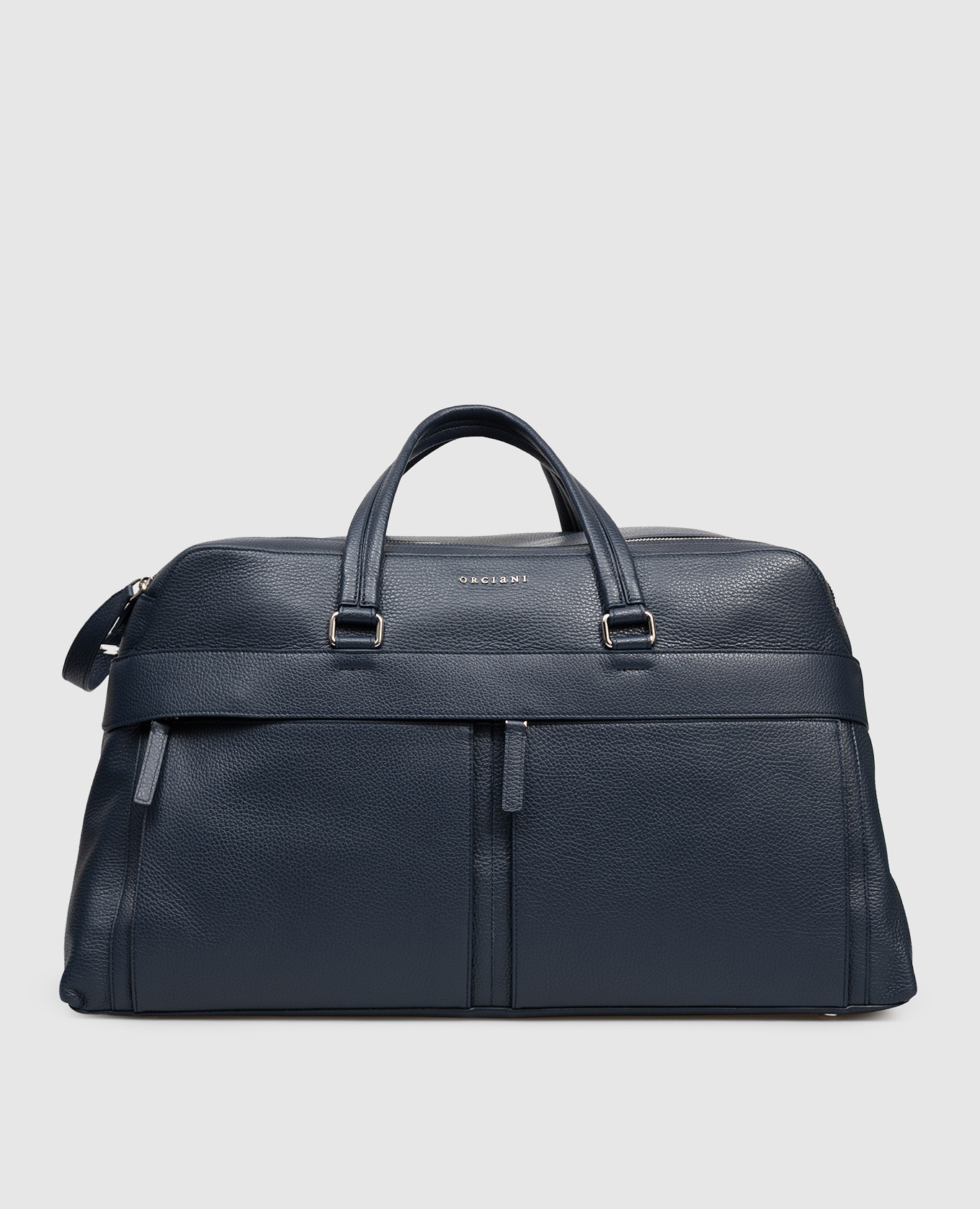 Blue leather travel bag with logo Orciani