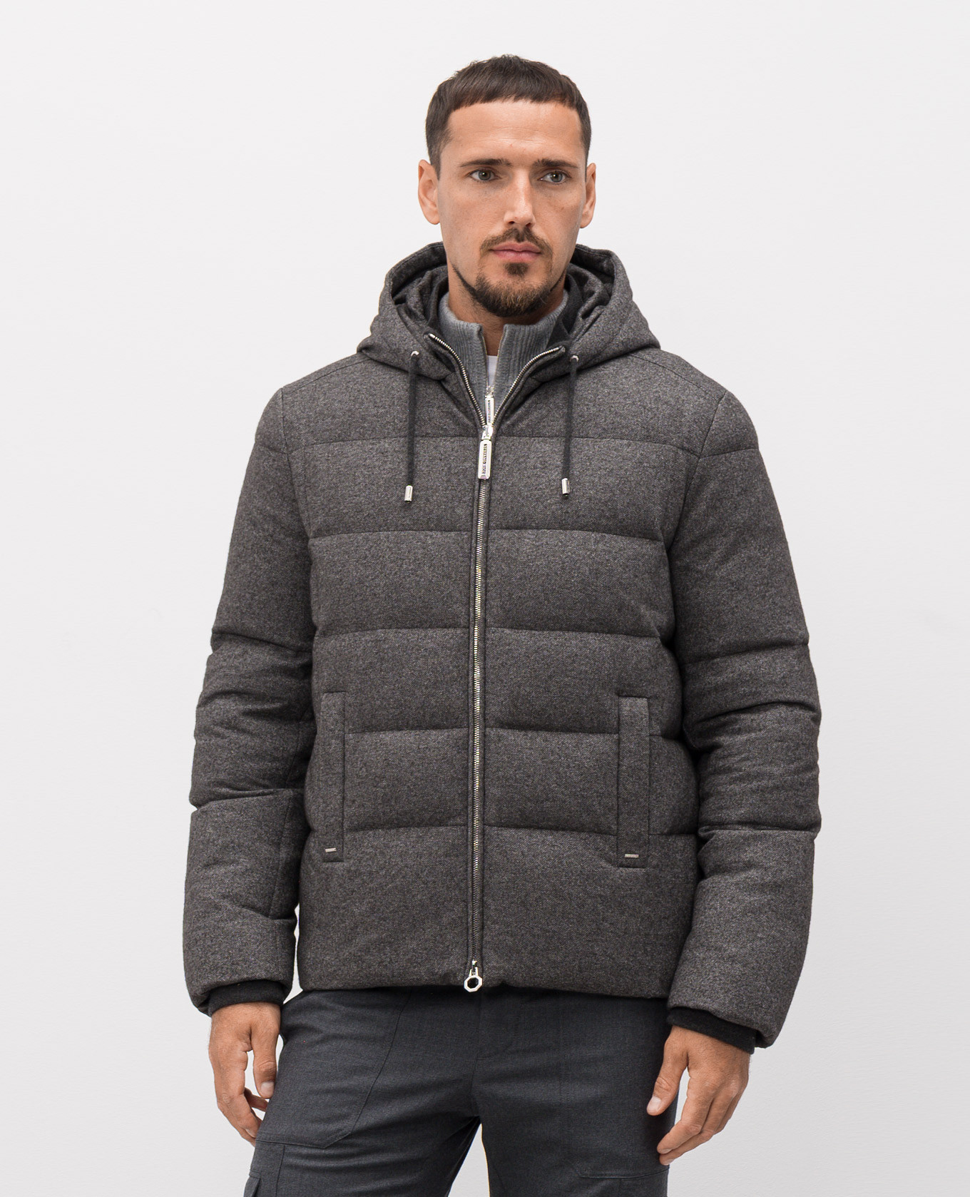 

Grey silk and cashmere down jacket with monogram Stefano Ricci