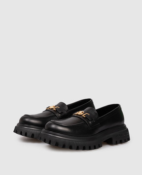 Dolce&Gabbana Children's black leather loafers with DG logo D11351A1065