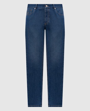 Brunello Cucinelli Blue jeans with silk with logo patch M238PD3210