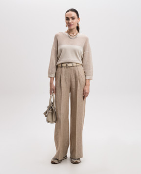 Peserico Beige striped linen high-rise pants P0409902628