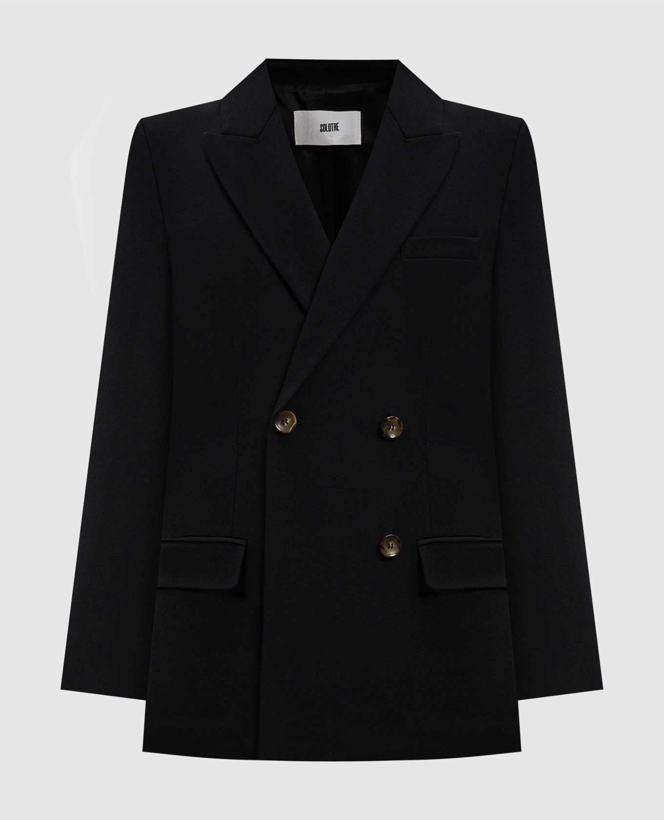 

Black double-breasted jacket with wool Solotre