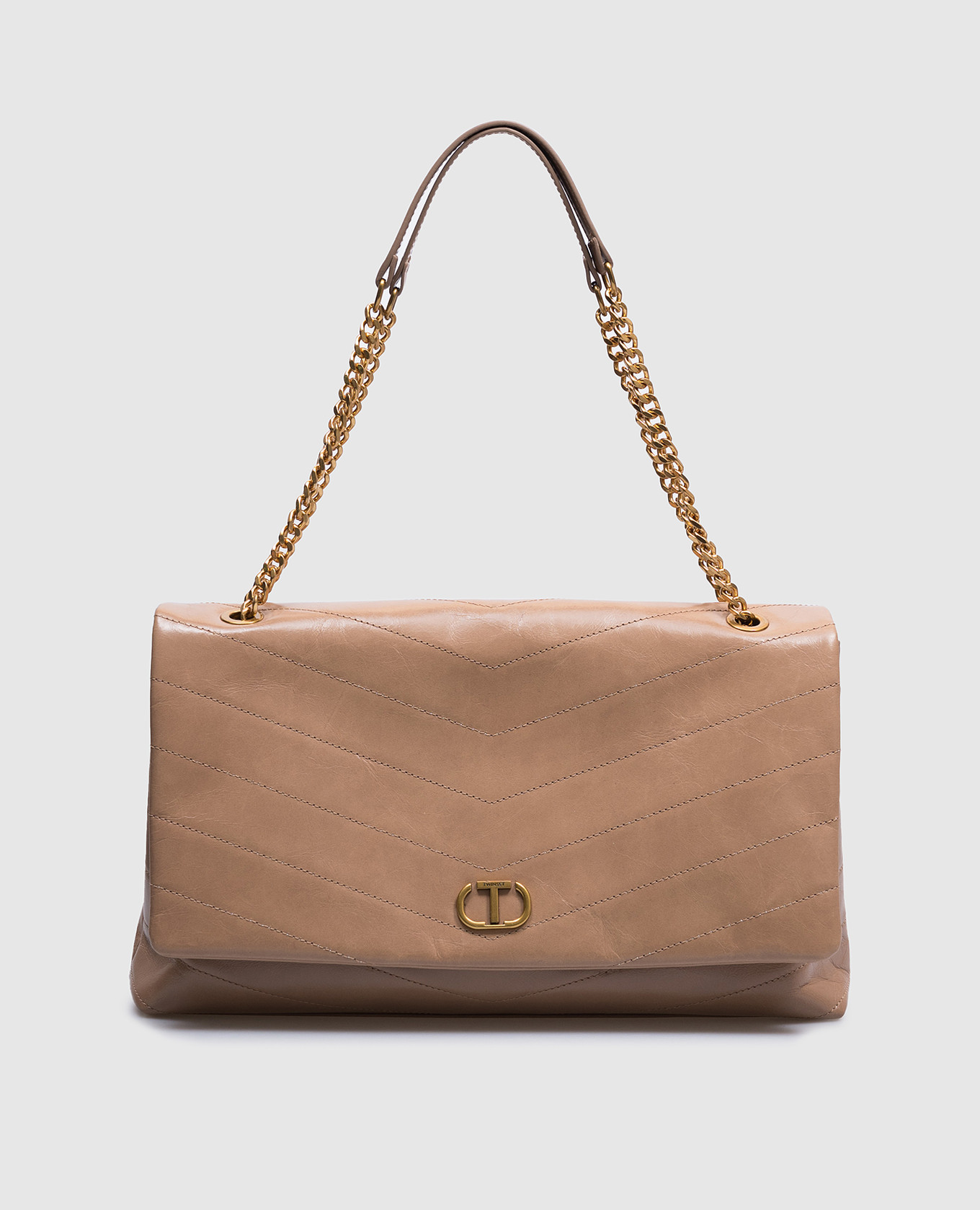 

Beige glossy leather bag with logo Twinset