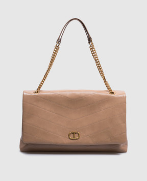 Twinset Beige glossy leather bag with logo 251TB7450