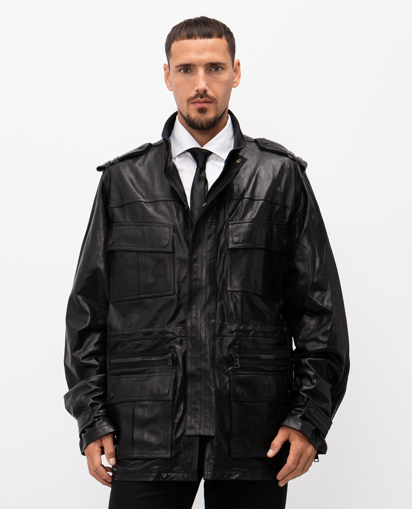 Black leather parka Balmain 3