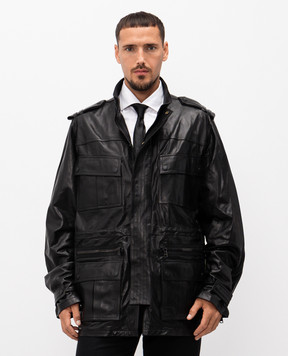 Balmain Black leather parka FH1TJ211LD63