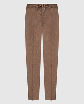 Bertolo Cashmere Brown wool, silk and linen trousers 000332000718