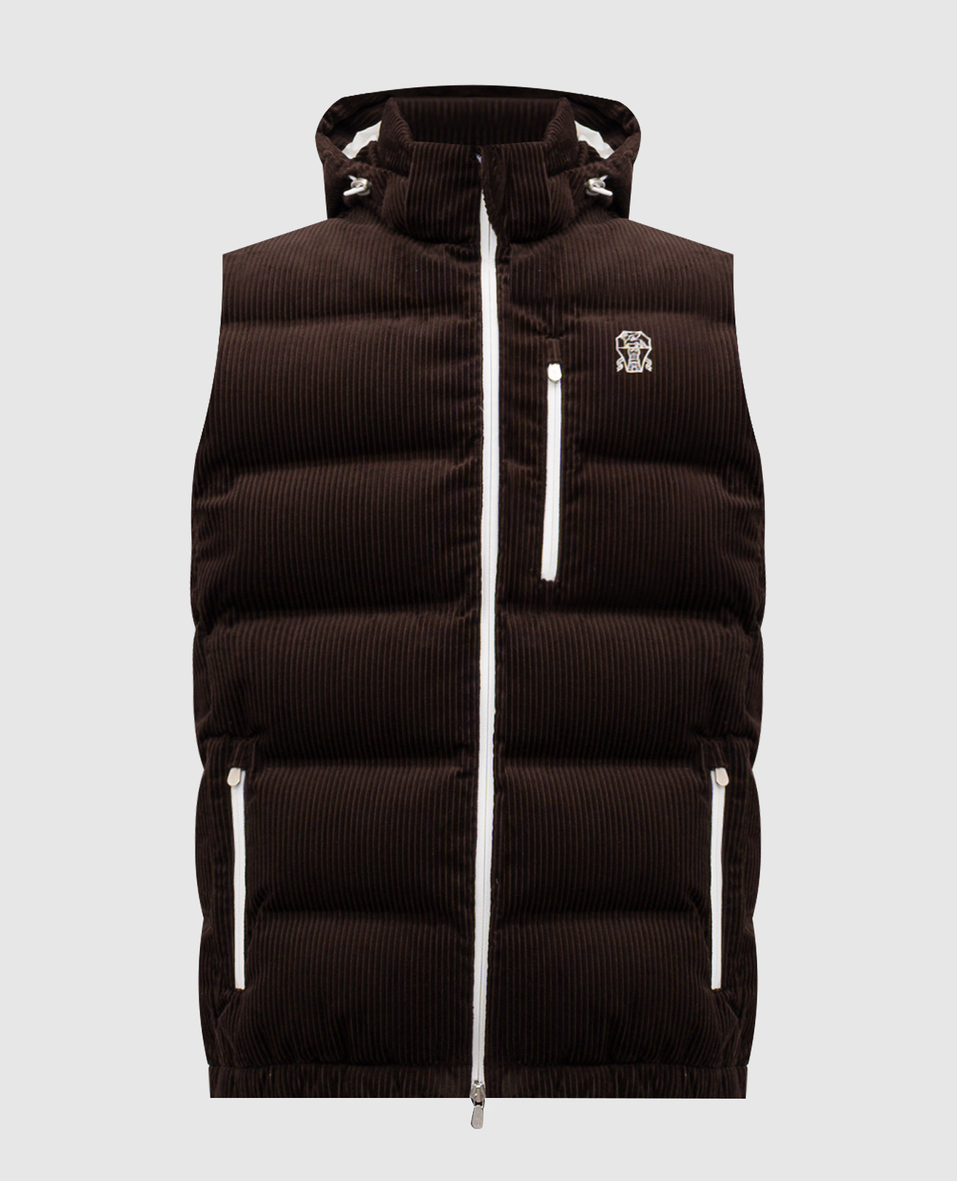 

Brown corduroy down vest with embroidered emblem Brunello Cucinelli