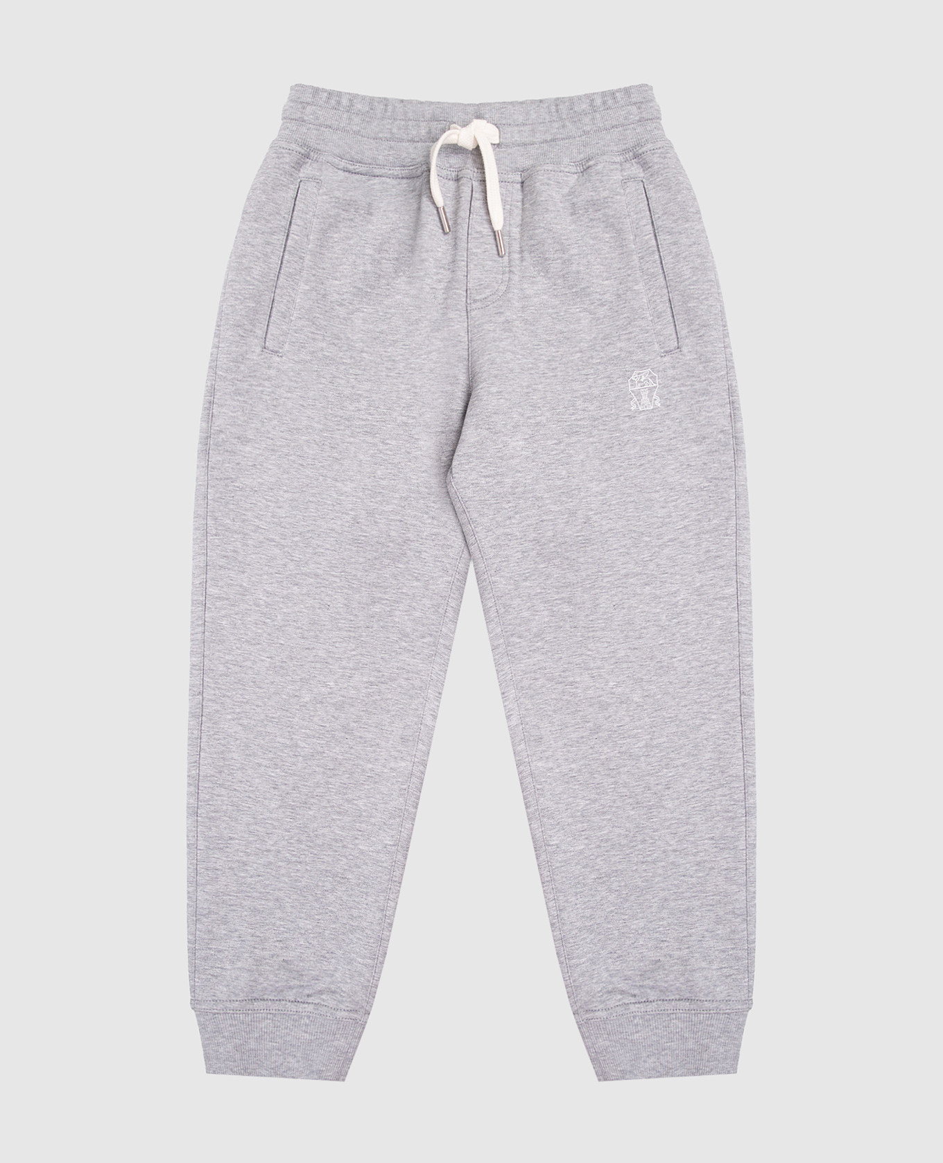 Children&#39;s grey melange joggers with logo print Brunello Cucinelli