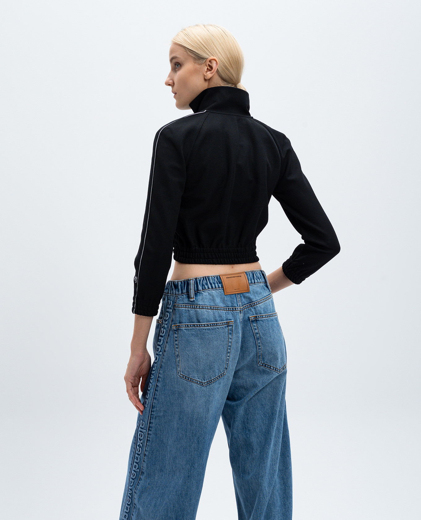 Black cropped sports jacket with contrasting ribbon Alexander Wang 4