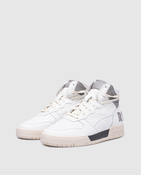 Rhude RHECESS white leather high top with vintage effect and logo RHPF24FO01879