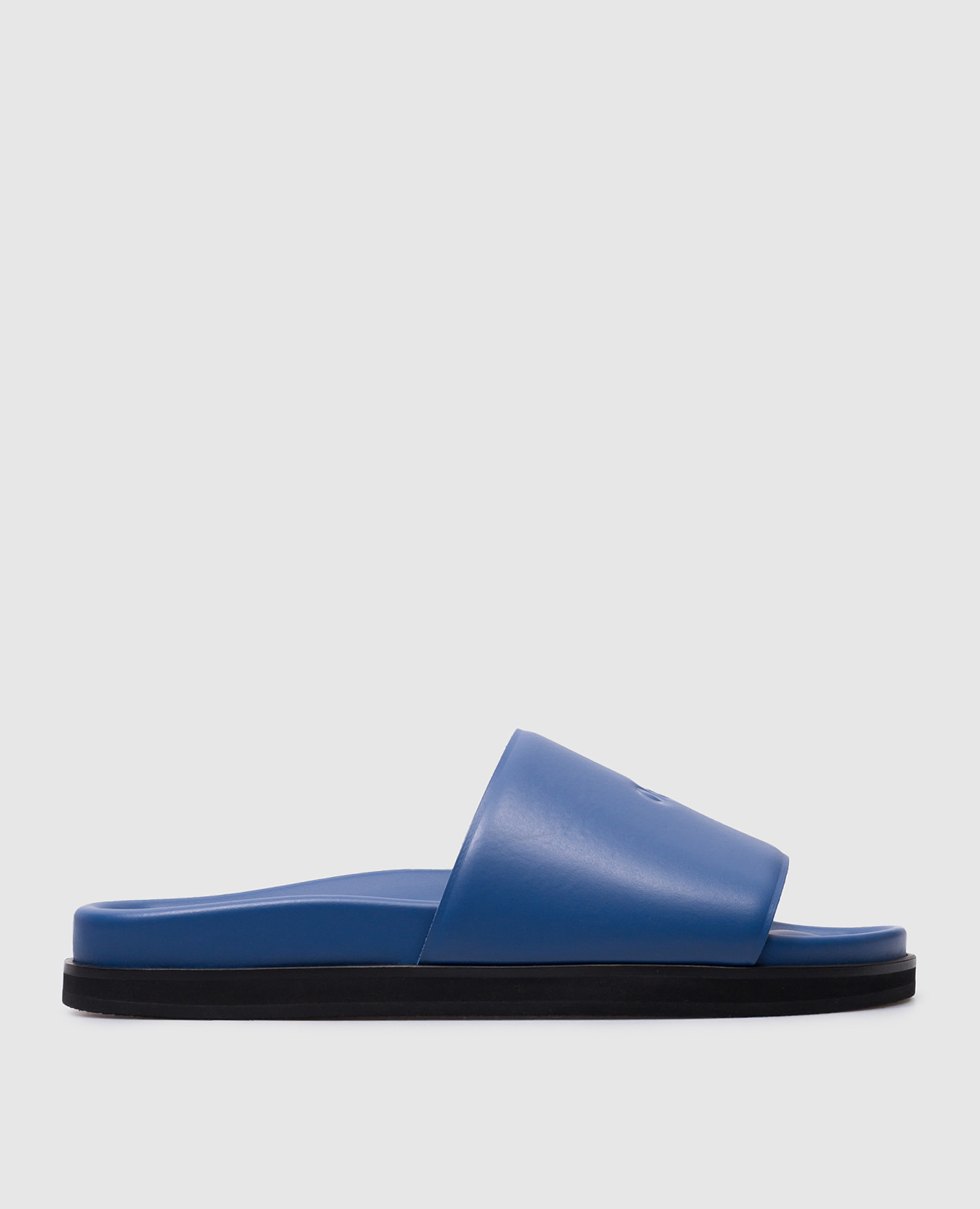 Blue cloud off stamp logo embossed leather flip flops off-white