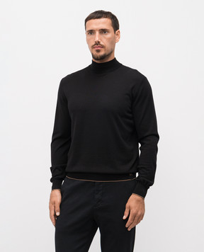 Stefano Ricci Black wool, silk and cashmere jumper with logo pattern KE08004L10E25374