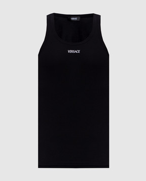 Versace Black ribbed logo embroidered T-shirt 10131251A09410