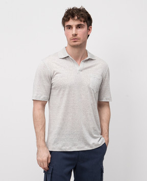Sease Gray melange polo shirt with linen TP030TJ221